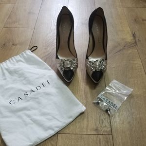 Casadei Satin Navy Pumps